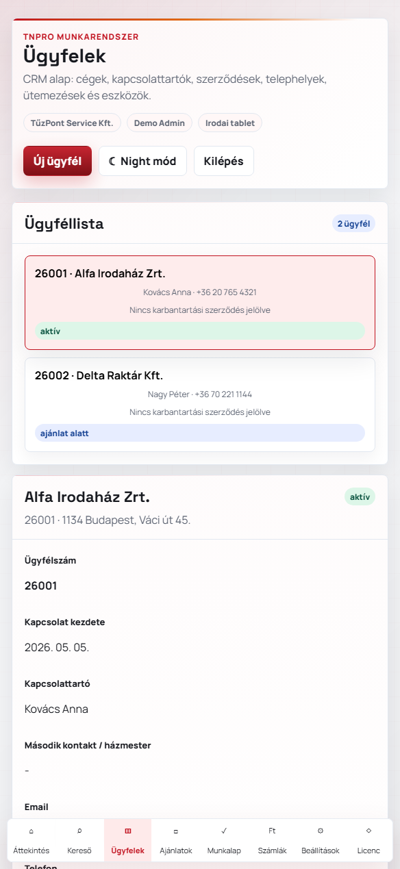 Ügyfél és telephely nyilvántartás